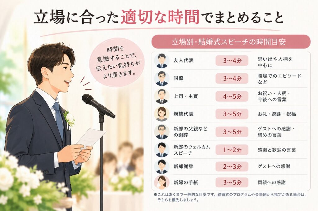 結婚式スピーチは何分が理想?立場別の目安